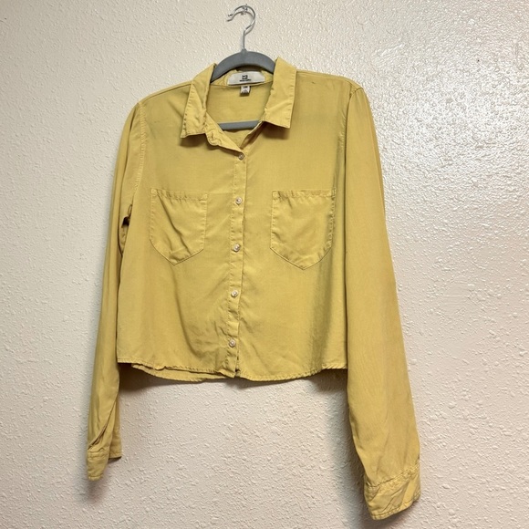 Anthropologie Thread & Supply Yellow Cropped Boxy Fit Button Down Blouse - Picture 5 of 5